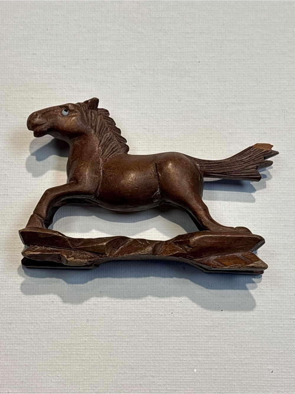 Boxwood Mu Wang Chinese Hand Carved Wooden Horse W/Glass Eyes